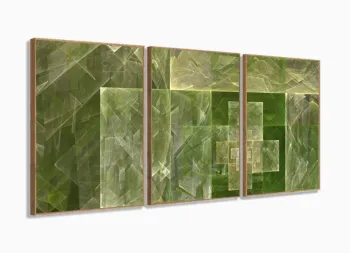 Quadro Decorativo Abstrato Fractal Verde Sala Quarto 3 peças com moldura filete