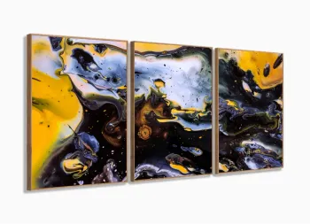 Quadro Decorativo Abstrato Geometrico Aqua 120x60 3 pçs com moldura filete