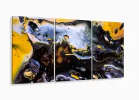Quadro Decorativo Abstrato Geometrico Aqua 120x60 3 pçs com moldura filete - Foto 5