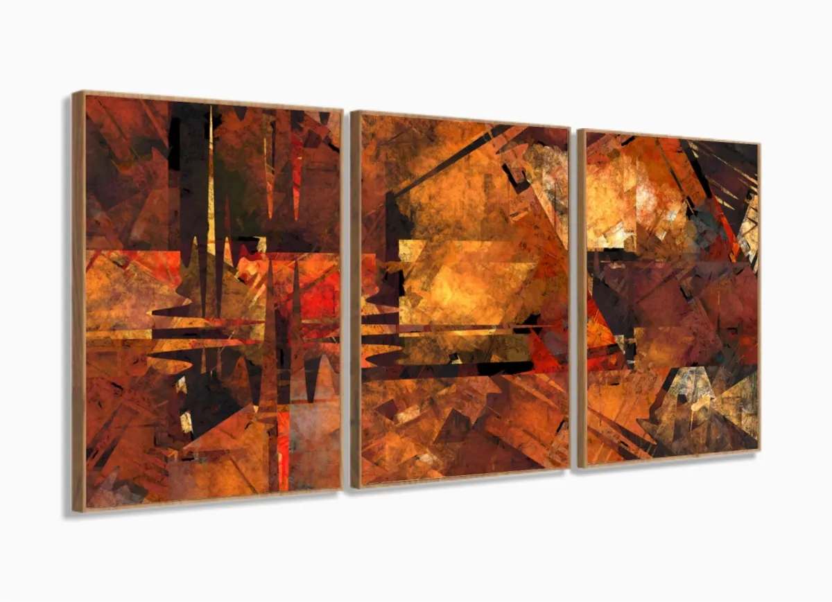 Quadro Decorativo Abstrato Geometrico Sala Quarto 3 peças 120x60 com moldura filete Imagem