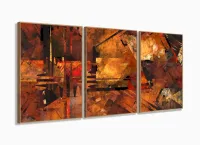 Quadro Decorativo Abstrato Geometrico Sala Quarto 3 peças 120x60 com moldura filete