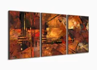 Quadro Decorativo Abstrato Geometrico Sala Quarto 3 peças 120x60 com moldura filete - Foto 2