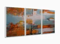 Quadro Decorativo Abstrato Marron 3pç 120x60 com moldura filete - Foto 4