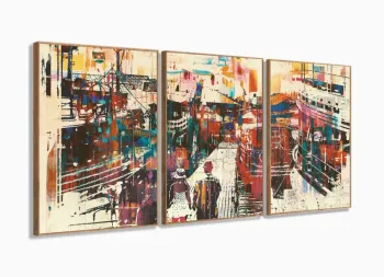 Quadro Decorativo Abstrato Moderno Luxo 120x60 3 peças com moldura filete