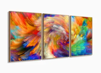 Quadro Decorativo Abstrato Tornado 3 pç 120x60 com moldura filete