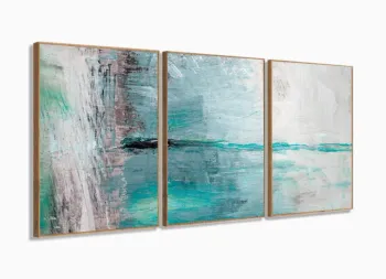 Quadro Decorativo Abstrato Verde Cinza 120x60 3 peças com moldura filete