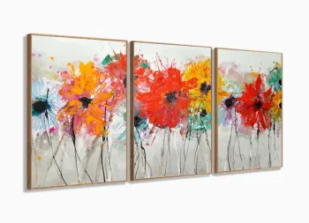 Quadro Decorativo Flores Abstrato Mosaico 120x60 sala quarto com moldura filete