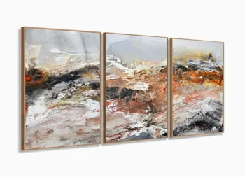 Quadro Decorativo Pintura Marmore Abstrato 3 peças 120x60 com moldura filete