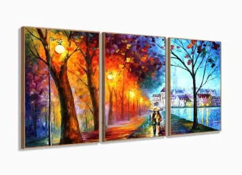 Quadros Decorativos Casal Bosque Abstrato Sala Quarto 120x60 com moldura filete