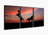 Quadro 2 Cavalos Por do Sol 120x60 3 peças em Tecido com moldura filete - Foto 3
