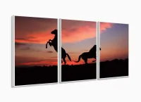 Quadro 2 Cavalos Por do Sol 120x60 3 peças em Tecido com moldura filete - Foto 4