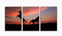 Quadro 2 Cavalos Por do Sol 120x60 3 peças em Tecido com moldura filete - Foto 6