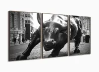 Quadro Decoração Touro de Wall p&b Street 120x60 3 peças com moldura filete - Foto 2