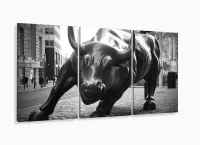 Quadro Decoração Touro de Wall p&b Street 120x60 3 peças com moldura filete - Foto 5