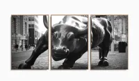 Quadro Decoração Touro de Wall p&b Street 120x60 3 peças com moldura filete - Foto 6