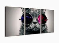 Quadro Decorativo  Gato Pisicodelico Cinza 120x60 3 peças com moldura filete - Foto 2