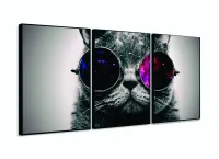 Quadro Decorativo  Gato Pisicodelico Cinza 120x60 3 peças com moldura filete - Foto 3