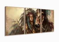Quadro Decorativo 120x60 Sala Quarto Arte Índia Cavalo 1 com moldura filete