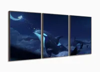 Quadro Decorativo Baleia 3 partes 120x60 em tecido com moldura filete - Foto 2