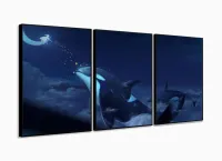 Quadro Decorativo Baleia 3 partes 120x60 em tecido com moldura filete - Foto 3