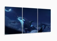 Quadro Decorativo Baleia 3 partes 120x60 em tecido com moldura filete - Foto 5