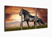 Quadro Decorativo Cavalo Artístico Paisagem Tecido 3 Peças com moldura filete - Foto 2