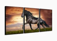 Quadro Decorativo Cavalo Artístico Paisagem Tecido 3 Peças com moldura filete - Foto 3