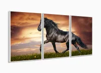 Quadro Decorativo Cavalo Artístico Paisagem Tecido 3 Peças com moldura filete - Foto 4