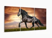 Quadro Decorativo Cavalo Artístico Paisagem Tecido 3 Peças com moldura filete - Foto 5
