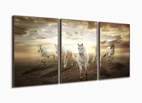 Quadro Decorativo Cavalos 3 Partes 120x60  Em Tecido sala com moldura filete - Foto 2