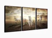 Quadro Decorativo Cavalos 3 Partes 120x60  Em Tecido sala com moldura filete - Foto 3