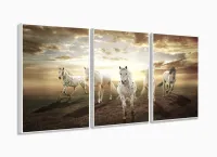 Quadro Decorativo Cavalos 3 Partes 120x60  Em Tecido sala com moldura filete - Foto 4