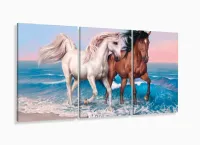 Quadro decorativo Cavalos Branco e Marrom Arte 120x60 mosaico 3 peças em tecido com moldura filete - Foto 5
