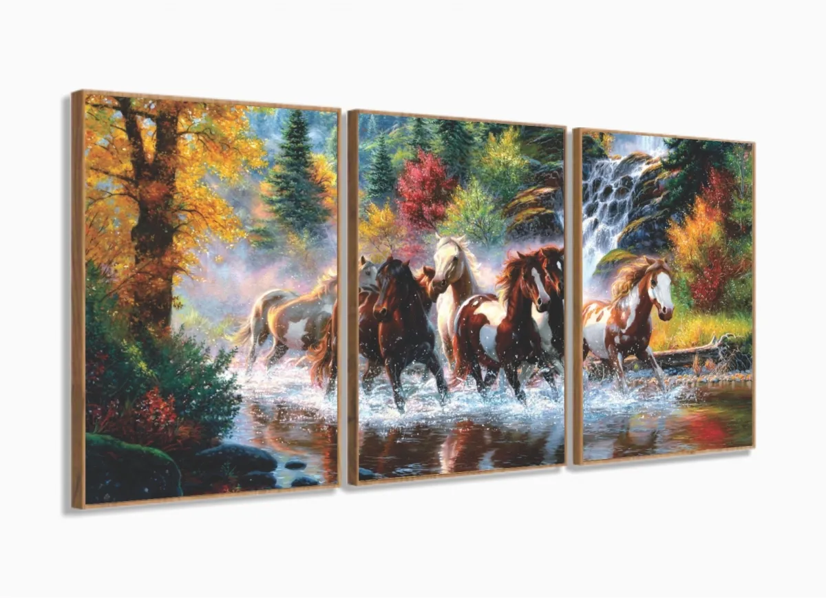 Quadro Decorativo Cavalos Na Natureza Art com moldura filete Imagem