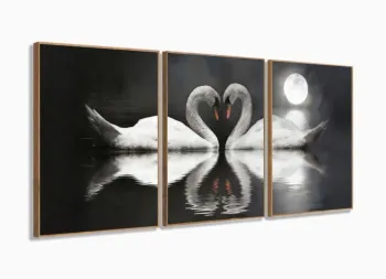 Quadro Decorativo Cisnes Apaixonados 120x60 Sala Quarto com moldura filete