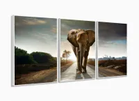 Quadro Decorativo Elefante No Caminho 120x60  Sala Quarto com moldura filete - Foto 4