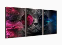 Quadro Decorativo Gato Pisicodelico Óculos 3 peças 120x60 com moldura filete - Foto 2