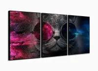 Quadro Decorativo Gato Pisicodelico Óculos 3 peças 120x60 com moldura filete - Foto 3