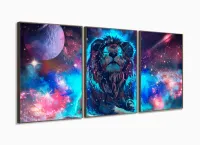 Quadro Decorativo Leão do Universo Em Tecido120x60 3 peças com moldura filete - Foto 2