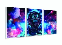 Quadro Decorativo Leão do Universo Em Tecido120x60 3 peças com moldura filete - Foto 4