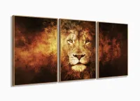 Quadro Decorativo Leão em Chamas 120x60 m1 em tecido com moldura filete