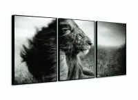 Quadro decorativo Leão Juba Mosaico em Preto e Branco com moldura filete - Foto 3