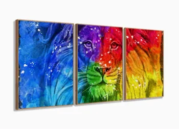 Quadro Decorativo Leão Judá Colorido Moderno Sala com moldura filete