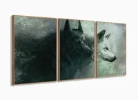 Quadro Decorativo Lobo Uivando Mosaico Em Tecido 3 Peças M03 com moldura filete