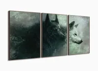 Quadro Decorativo Lobo Uivando Mosaico Em Tecido 3 Peças M03 com moldura filete - Foto 2