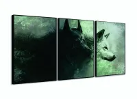 Quadro Decorativo Lobo Uivando Mosaico Em Tecido 3 Peças M03 com moldura filete - Foto 3