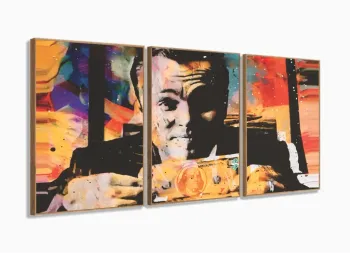 Quadro Decorativo Lobo Wall Street 3 peças 120x60 com moldura filete