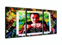 Quadro Decorativo Lobo Wall Street Dólar 3 peças 120x60 com moldura filete - Foto 3