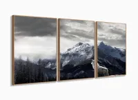 Quadro Decorativo O Lobo E A Montanha 3 Peças 120x60 com moldura filete