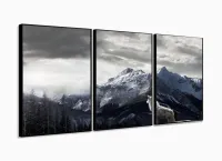 Quadro Decorativo O Lobo E A Montanha 3 Peças 120x60 com moldura filete - Foto 3